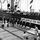American ambassador to France, Jefferson Caffery, speaks during a ceremony at the harbor of Bordeaux, France, on May 10, 1948. The celebration is marking the arrival of the "John H. Quick," carrying 8,800 tons of wheat as the first ship bringing aid to France under the Marshall Plan.